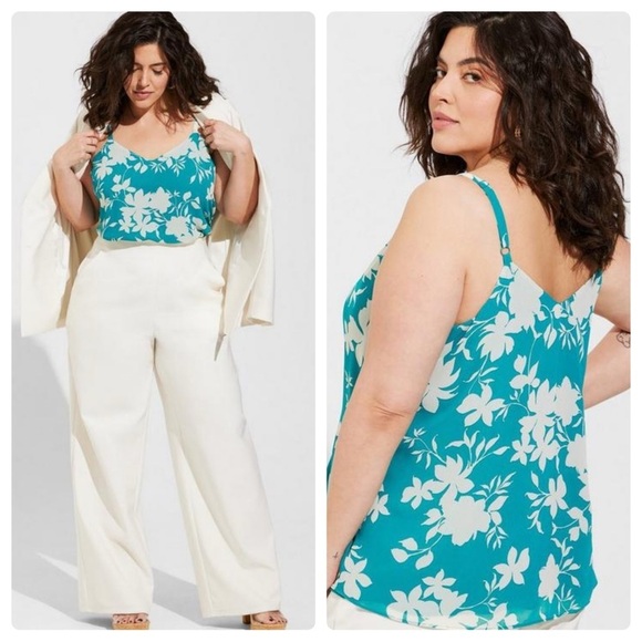 TORRID Sophie Teal Leaf Chiffon Double Layer Swing Cami Top Plus Size 6 6X NEW - Picture 1 of 11